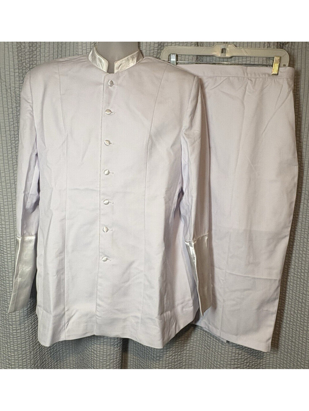Clergy's Bespoke White Clerical 2 Pc Skirt Suit Satin Trim White Tagged Size 14